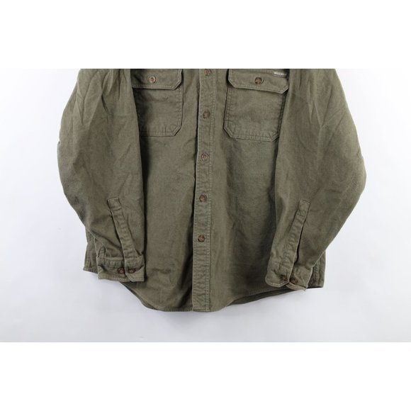 Vintage 90s Woolrich Mens XL Faded Heavyweight Chamois Cloth Button Shirt Green - Picture 3 of 11